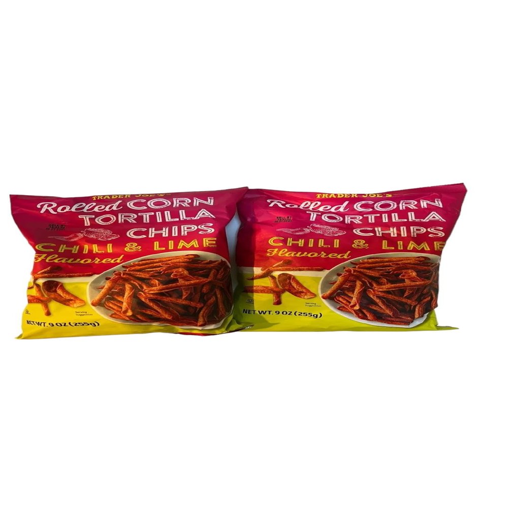 Trader Joe's Rolled Corn Tortilla Chips, Chili & Lime Flavored, 9 oz (255g), Pack of 2