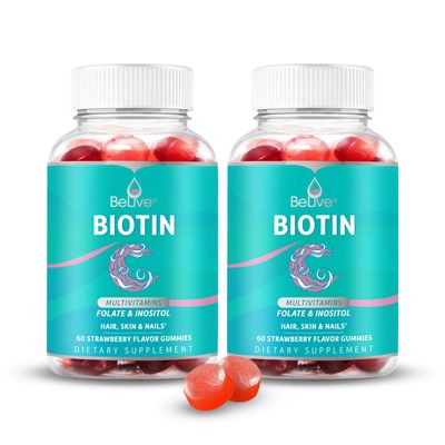 BeLive Biotin Gummies with MultiVitamins, Folate, Inositol  Supports Hair Growth, Healthy Skin & Nails  Vegan, Pectin Based  Strawberry Flavor (2)