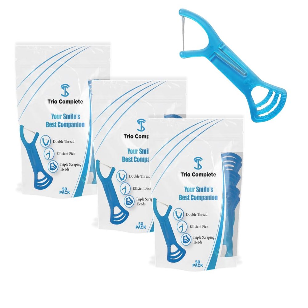 3-in-1 Complete Dental Care Set: Double Thread Floss Picks, Toothpicks, and Tongue Scraper - Your Oral Hygiene Solution with Disposable Floss Sticks for On The Go or Travel (3)