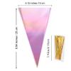 MAOUYWIEE 50 Pieces Cellophane Treat Bags,50 Pieces Iridescent Holographic Cellophane Goody Bags with Twist Ties for Candy, Cake Pops, FavorsBirthdayParty Favors, Valentines, Easter 5.1x9.8 inches view 2