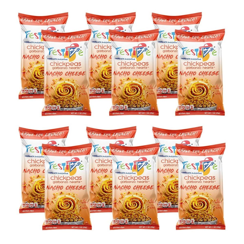 Feel Festive 12-Count Nacho Cheese Chickpea Garbanzo Beans - Crunchy Balanced Macro Nut Free Multipack Snacks - Non-GMO Vegan Soy-Free