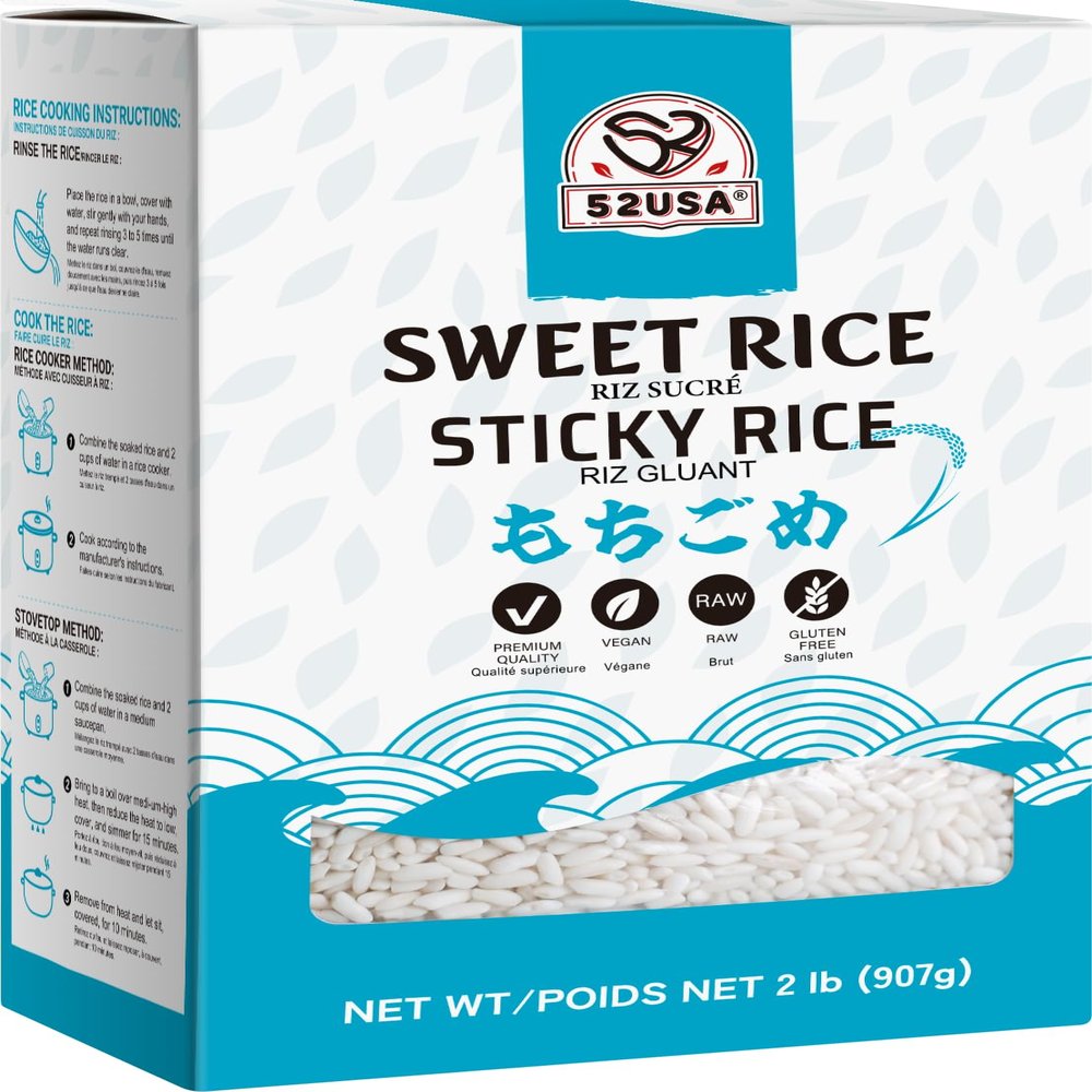 52USA Sweet Sticky Rice 2 Pound (32 Ounce), Premium Glutinous Rice 907g (Pack of 1), Gluten-Free, Vegan, All Natural, White Rice, Rich in Fibers and Minerals