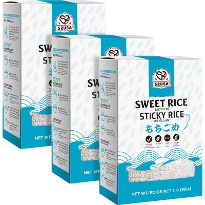 52USA Sweet Sticky Rice 2 Pound (Pack of 3), Premium Glutinous Rice 96 Ounce (2721g), Gluten-Free, Vegan, All Natural, White Rice, Rich in Fibers and Minerals