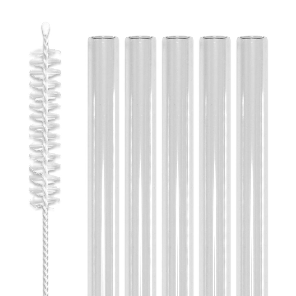 12" Plastic Tumbler Straws - Set of 5 with Cleaning Brush, Fits Tumblers Up to 40 oz