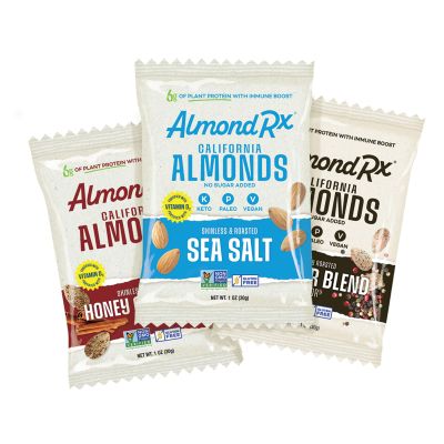 AlmondRx | Heart Healthy Skinless Lightly Salted California Almond Snack Packs | Fortified with Vitamin D | Plant Protein | Keto | Vegan | No Sugar Added (48 Pack, Variety Pack)
