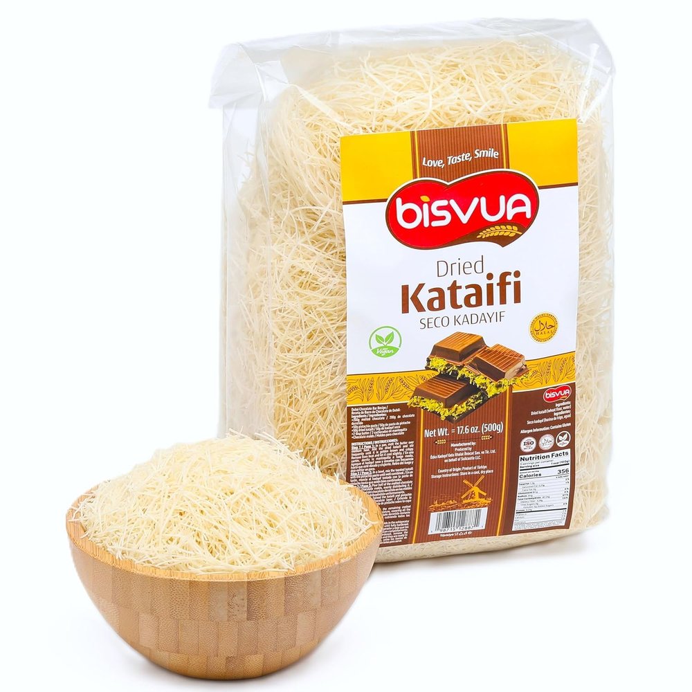 BISVUA Premium Dried Kataifi 500g (17.6 oz) - Perfect for Viral Dubai Chocolate Filling Stuffed Desserts katafi and pistachio cream, and Middle Eastern Pastries Katifi - Dubai Chocolate Bar Kit