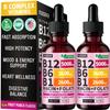 (2 Pack) Vitamin B12 and B6 Liquid Drops, B12 Sublingual Vitamin B Complex - B 12 Vitamin 5000mcg - B12 Methylcobalamin for Energy, Brain, and Heart Support with 27,200 mcg, Fruit Punch, 80 Servings view 1