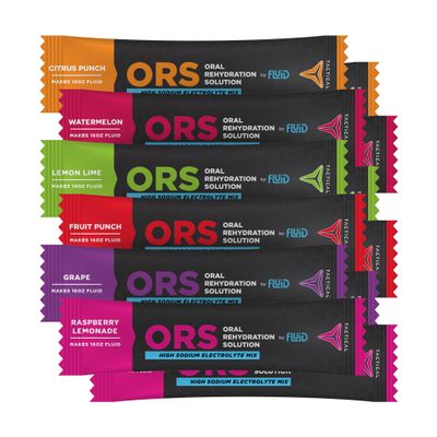 Fluid Tactical - 12 Count ORS Electrolytes | 6 Flavor Variety Pack | Extreme Dehydration Recovery |Travel Ready Drink Mix | 816mg Sodium, 370mg Potassium | Made with Real Cane Sugar