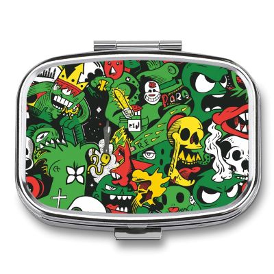 Daily Portable Medicine Box, Rectangle Cute Comics and Pop Styles Printed Pill Box Case Jewelry Box Applicable for Capsule Candies Tablet Pill Jewelry Earplugs