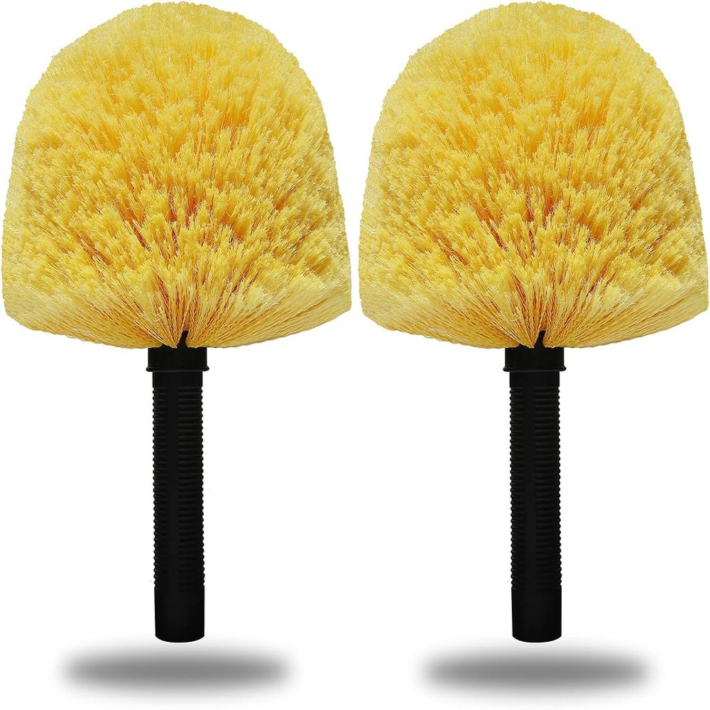 Tockrop 2 Pack Twist-On Cobweb Duster Head Brush - Efficient Indoor & Outdoor Spider Web Cleaning Solution - Fits Standard Acme Threaded Poles - Duster Brush Head Only - Yellow