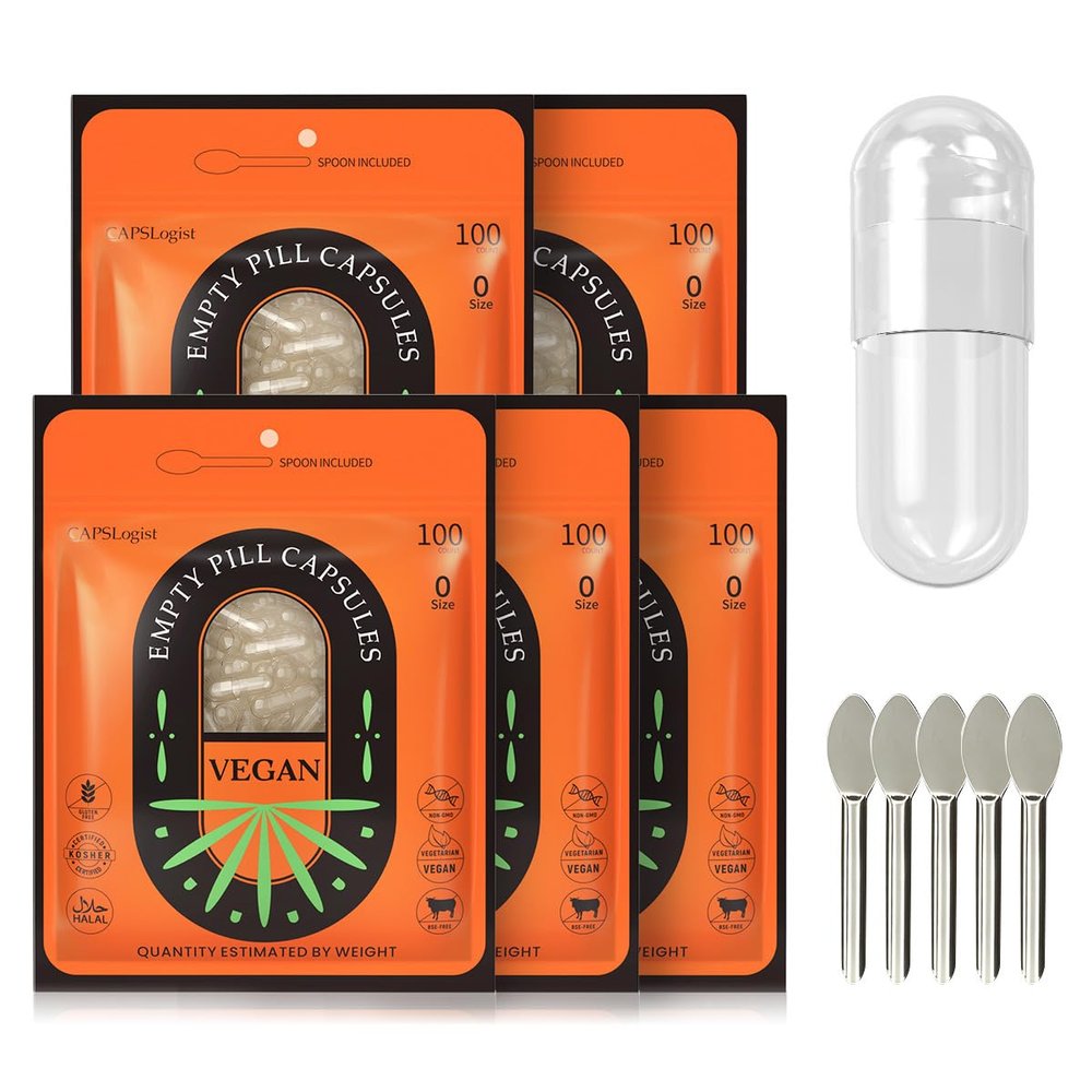 CAPSLogist Empty Capsules Size 0, Vegan Empty Pill Capsules (500 Count) with Micro Lab Spoons for Capsule Filling Kit - Veggie Capsules Empty for DIY Your Own Supplements