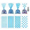 uxcell 100Pcs 11"x5" Treat Bags with 100 Silvery Ribbons Rectangle Gift Bags 4 Patterns OPP Material for Small Gift Party Favors, Cookie, Candy, Popcorn, Blue view 1