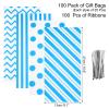 uxcell 100Pcs 11"x5" Treat Bags with 100 Silvery Ribbons Rectangle Gift Bags 4 Patterns OPP Material for Small Gift Party Favors, Cookie, Candy, Popcorn, Blue view 2