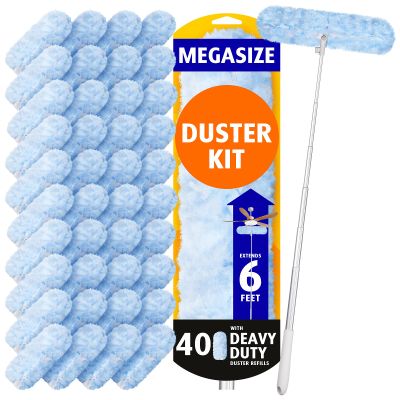 6ft Extendable Duster Handle with 40 Refills, Compatible with Swiffer Duster, Disposable Microfiber Dusting Pads for Home Cleaning, Ceiling, Fan, Window, Hard-to-Reach Areas