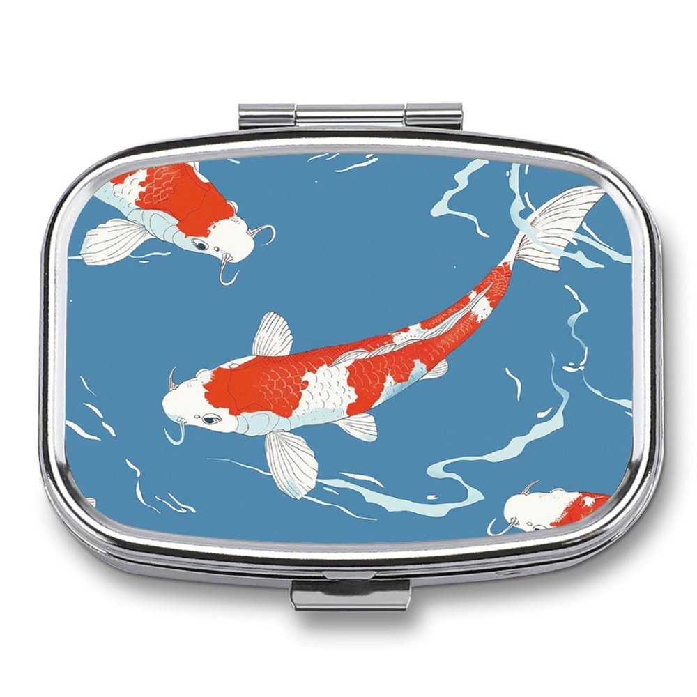 Daily Portable Medicine Box, Rectangle Cute Swim in Water Printed Pill Box Case Jewelry Box Applicable for Capsule Candies Tablet Pill Jewelry Earplugs