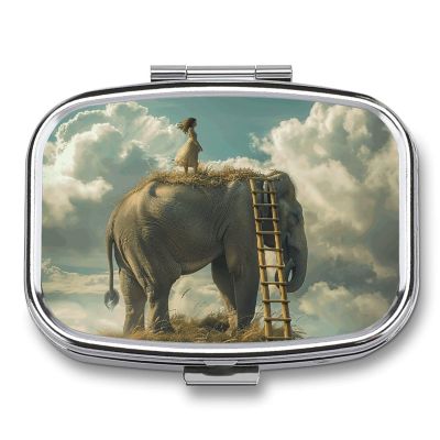 Daily Portable Medicine Box, Rectangle Cute On Wooden Ladder Printed Pill Box Case Jewelry Box Applicable for Capsule Candies Tablet Pill Jewelry Earplugs
