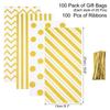 uxcell 100Pcs 11"x5" Treat Bags with 100 Golden Ribbons Rectangle Gift Bags 4 Patterns OPP Material for Small Gift Party Favors, Cookie, Candy, Popcorn, Golden view 2