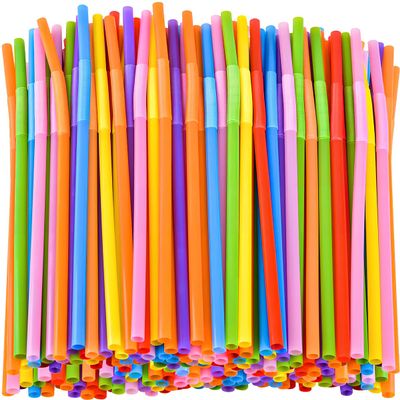 100 Pcs Colorful Flexible Plastic Straws,12.9 Inch Extra Long Disposable Bendable Straws
