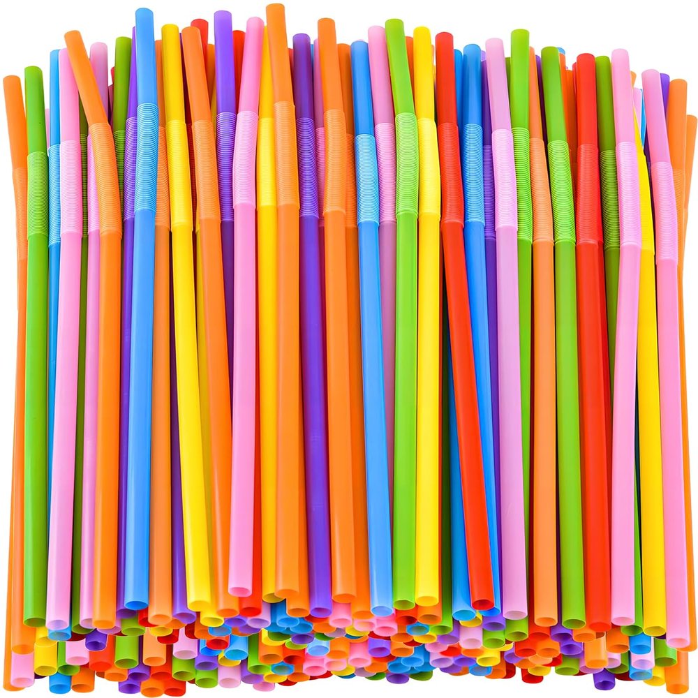 100 Pcs Colorful Flexible Plastic Straws,12.9 Inch Extra Long Disposable Bendable Straws