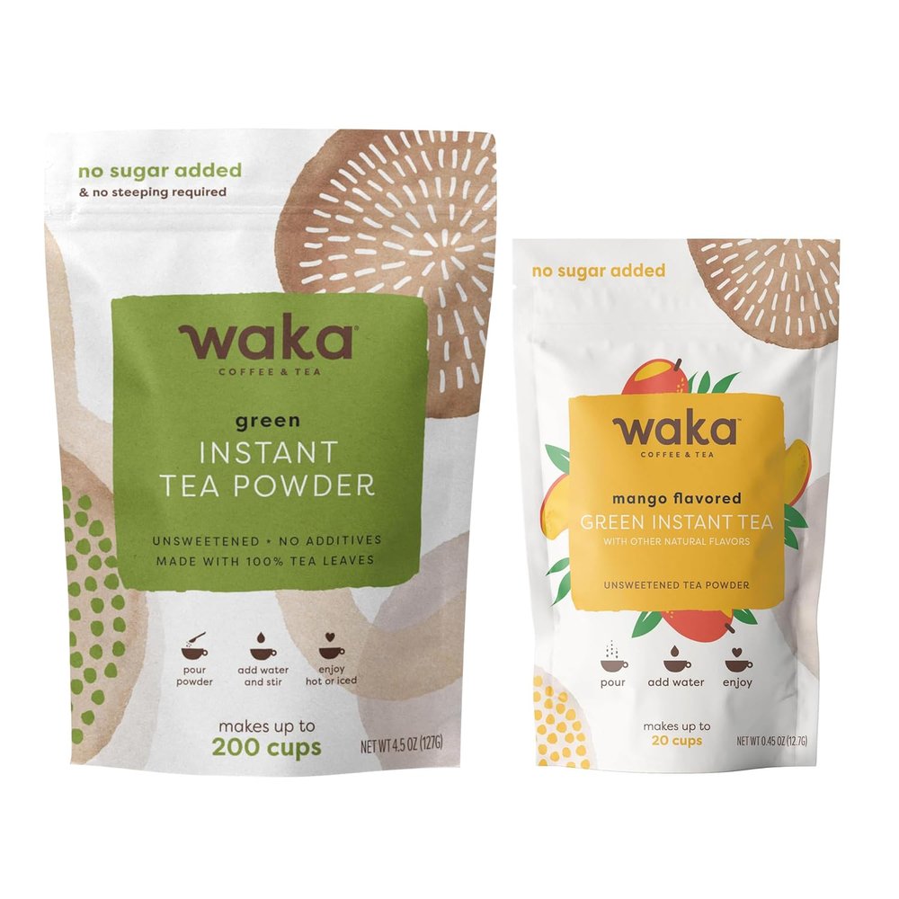Waka Premium Instant Tea  No Sugar Added & Unsweetened Green Tea (200 Cups) & Mango Flavor (20 Cups)