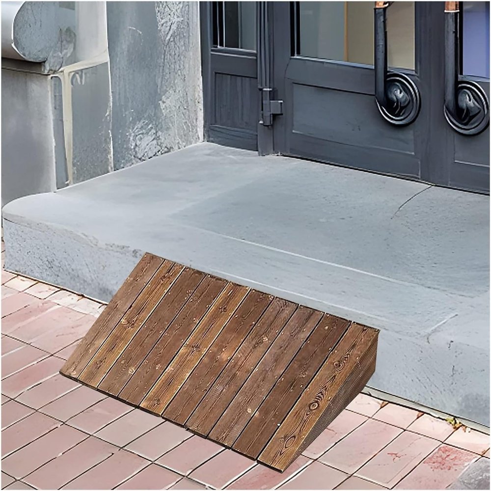 Threshold Ramp, Movable Threshold Ramp for Front Door/Garden Step/Patio, Wooden Anti-Slip Curb Ramp, 3/4/5/6/7/8in High, Pets/Kids/Elderly Barrier Free Slope Pad(30.8x30x8cm/12x11.8x3.1in)