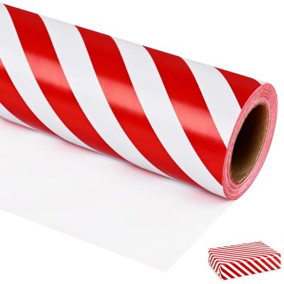 Iioscre Christmas Wrapping Paper, Christmas Gift Wrapping Paper Roll, Red and White Stripes Design Wrapping Paper for New Year Holiday Party, 17.3 Inch X 32.8 Feet