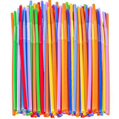 100 PCS Colorful Plastic Disposable Bendable Drinking 12.8inch Long Straws for Home Use Milk Juice Drinks Party Decorations