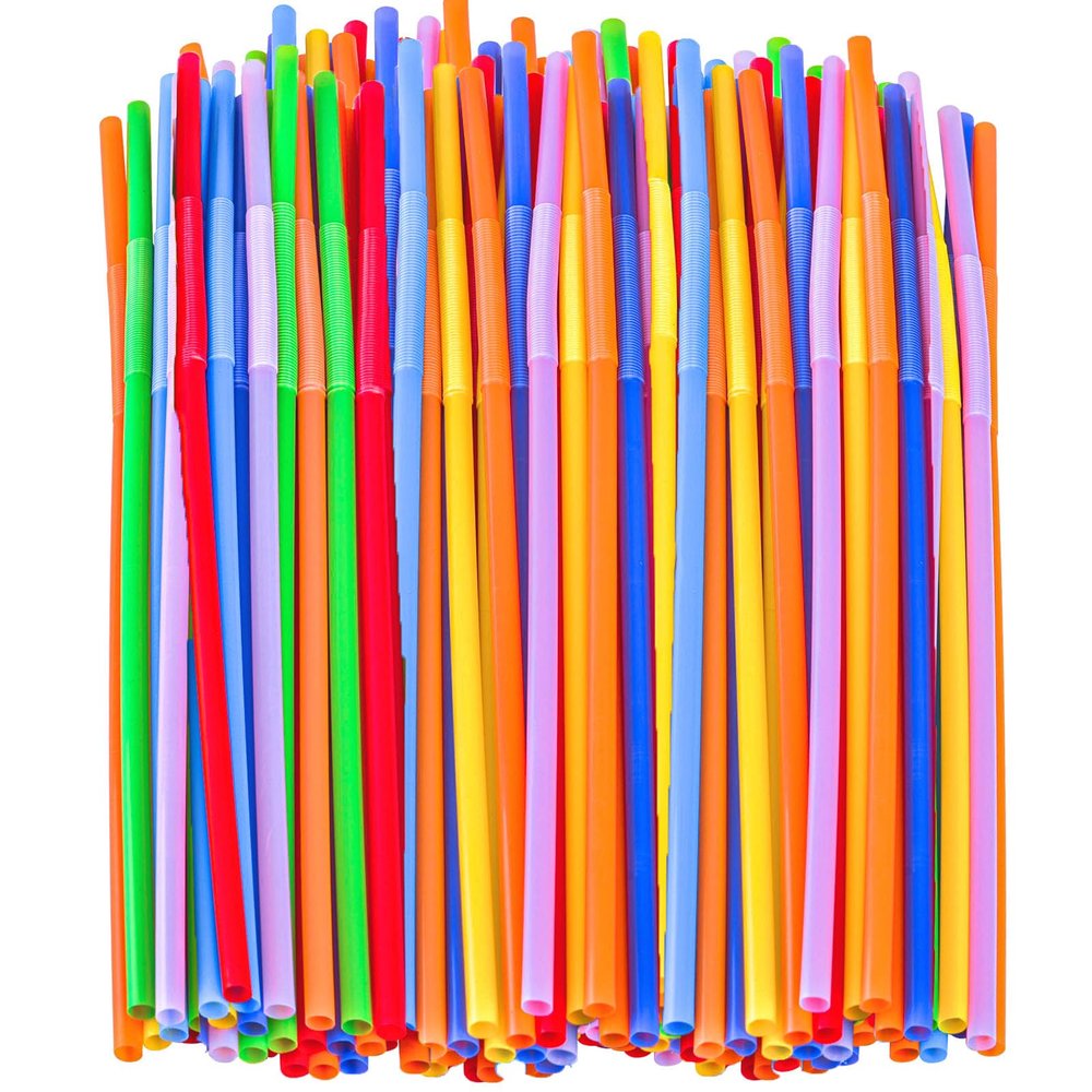 100 PCS Colorful Plastic Disposable Bendable Drinking 12.8inch Long Straws for Home Use Milk Juice Drinks Party Decorations