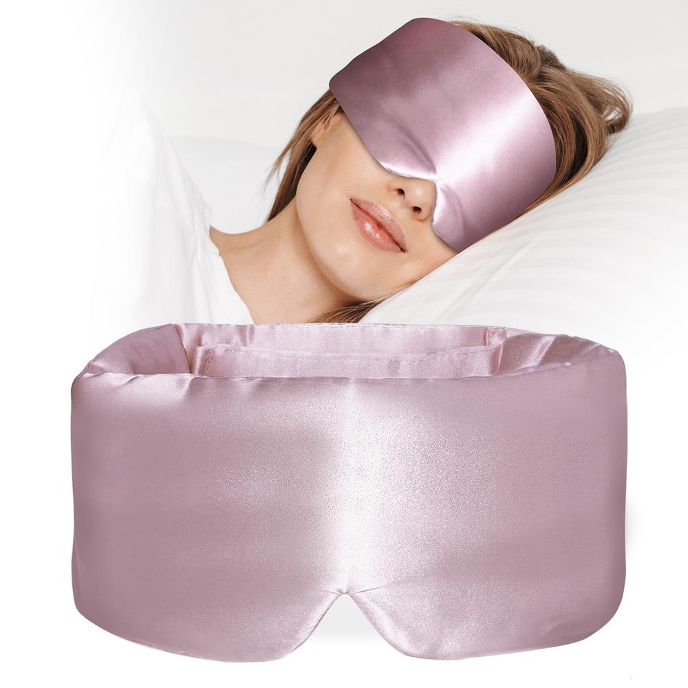 ATreebay 100% Mulberry Silk Sleep Mask, Large Eye Cover for Sleeping, Comfortable and Pressure-Free Sleeping Masks for Women Men, Completely Blackout (Light Plum)