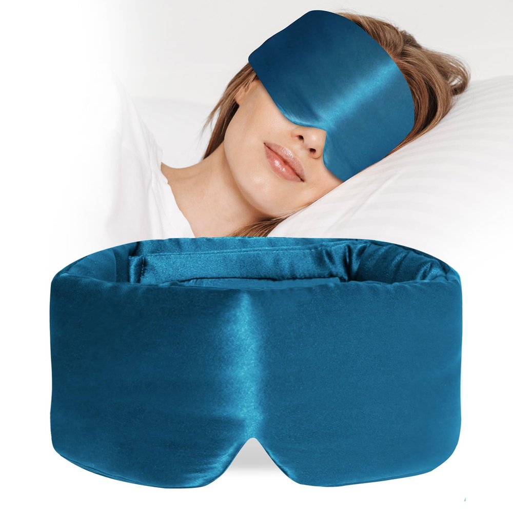 ATreebay 100% Mulberry Silk Sleep Mask, Large Eye Cover for Sleeping, Comfortable and Pressure-Free Sleeping Masks for Women Men, Completely Blackout (Peacock Blue)