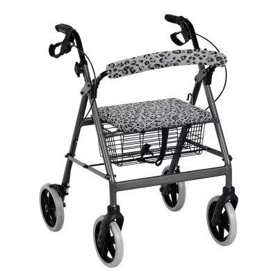 Rnyleeg Seat Cover for Rollator Walker Gray Leopard Animal Cheetch Print Adjustable Rollator Accessories for Seniors with Seat Cover Gift