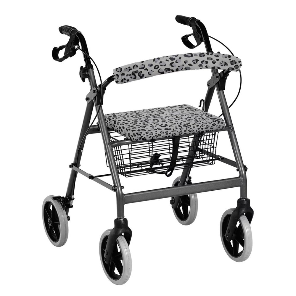 Rnyleeg Seat Cover for Rollator Walker Gray Leopard Animal Cheetch Print Adjustable Rollator Accessories for Seniors with Seat Cover Gift