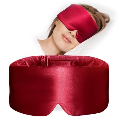 ATreebay 100% Mulberry Silk Sleep Mask, Large Eye Cover for Sleeping, Comfortable and Pressure-Free Sleeping Masks for Women Men, Completely Blackout (Wine Red)