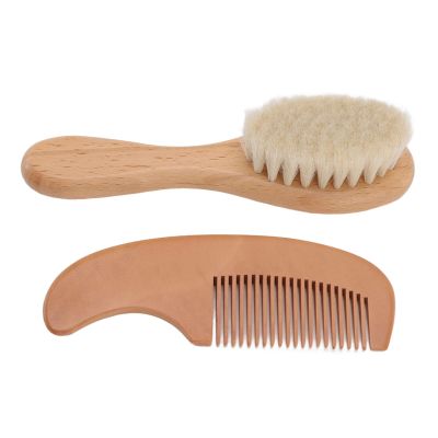 Wood Baby Brush and Comb Set with Soft Wool for Newborn Infant Toddler Kids