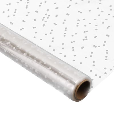 100 ftx34 in Extra Wide Clear Cellophane Wrap Roll, 2.5 Mil Thick Crystal Clear with Irregular White Dot Transparent Thicker Cellophane Roll for Gifts, Food, Party Decorations, Baskets, Flowers