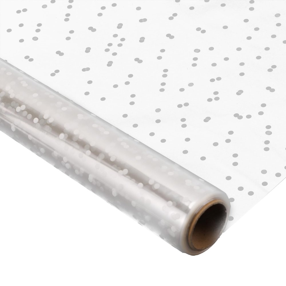 100 ftx34 in Extra Wide Clear Cellophane Wrap Roll, 2.5 Mil Thick Crystal Clear with Irregular White Dot Transparent Thicker Cellophane Roll for Gifts, Food, Party Decorations, Baskets, Flowers