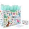16.5 Extra Large Dinosaur Happy Birthday Gift Bag Set with Handles, Greeting Card, Tissue Papers and Stickers for 1st Birthday 2 Year Old Boys, Girls', or Kids' Party, Baby Shower, Newborn, New Moms or Parents, 1 Pcs view 1