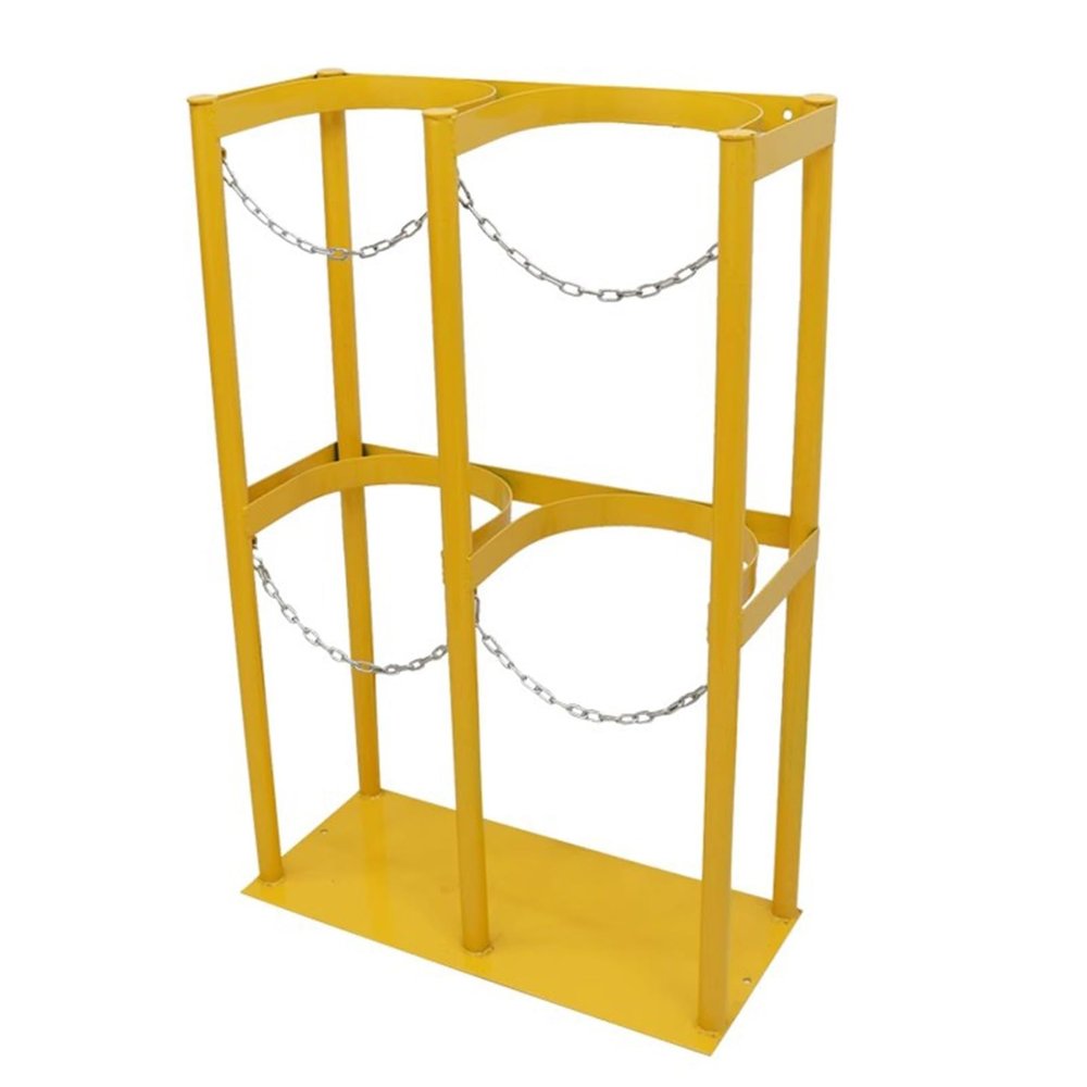 CHZDPP Gas Cylinder Organizer Shelf, Double Cylinders Fixed Rack for Storage 40 L/10.6 Gal Argon Oxygen Acetylene, Fire Extinguisher Fixing Bracket for Laboratory Factory(Yellow,11.4inch/29cm)