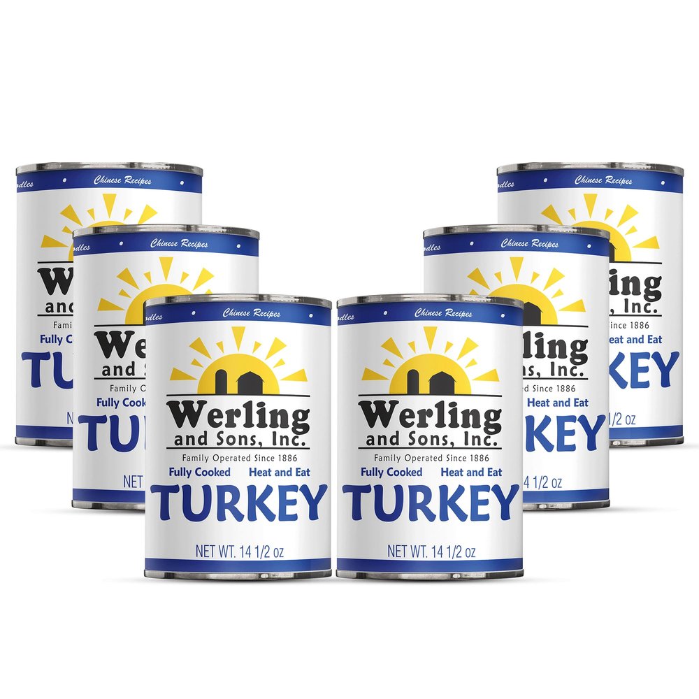 Werling & Sons Fully Cooked Canned Turkey Meat 14.5 Oz Heat & Eat Premium Quality Recipe Ready Canned Meat for Everyday Quick Meals, Camping, Emergency Canned Food & Survival Preparedness Pack of 6