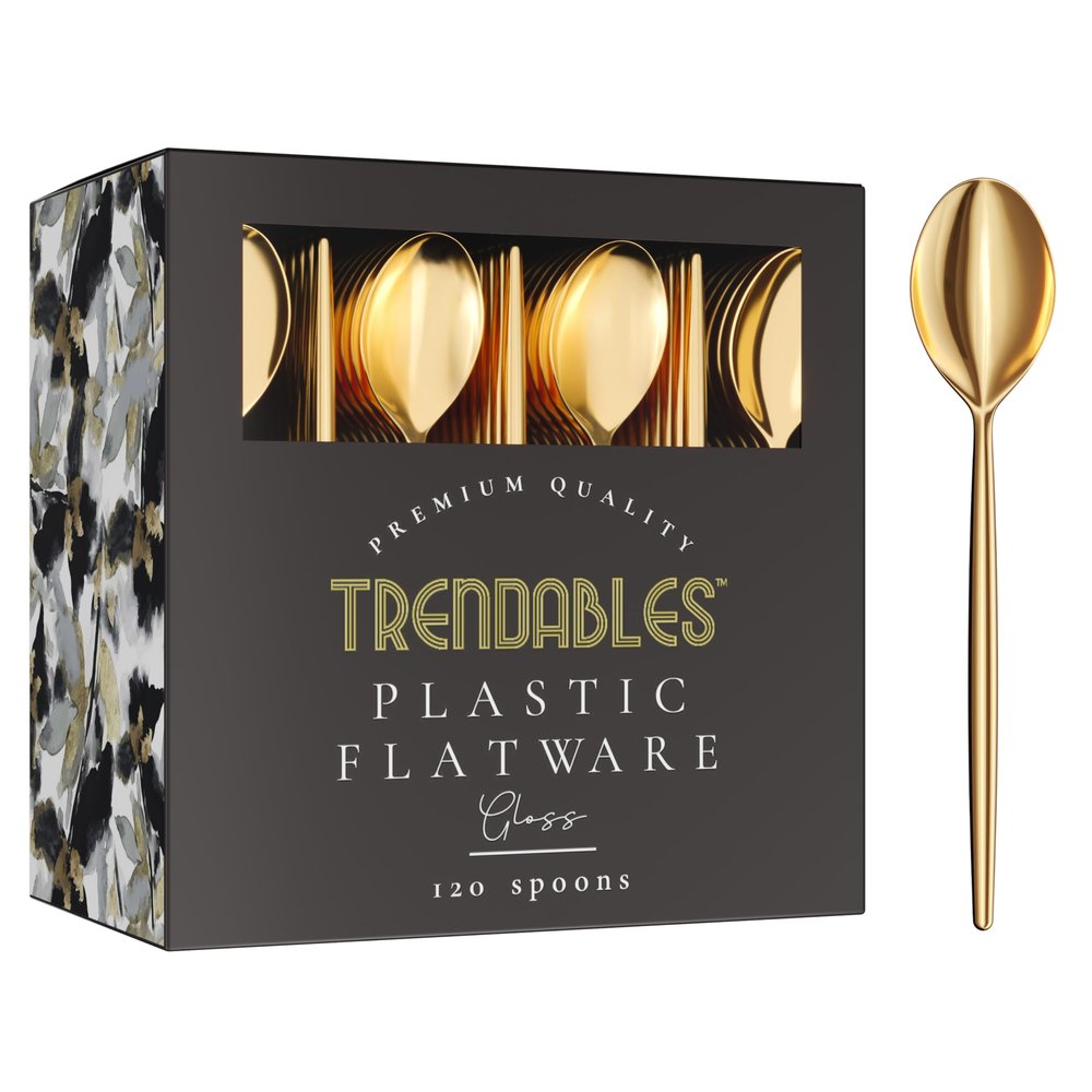 Gold Plastic Spoons Disposable Silverware 120 Pack Gold Plastic Cutlery Set Disposable Gold Silverware Set - Beautiful Gold Plastic Silverware Plastic Utensils Set Gold Spoons By Trendables