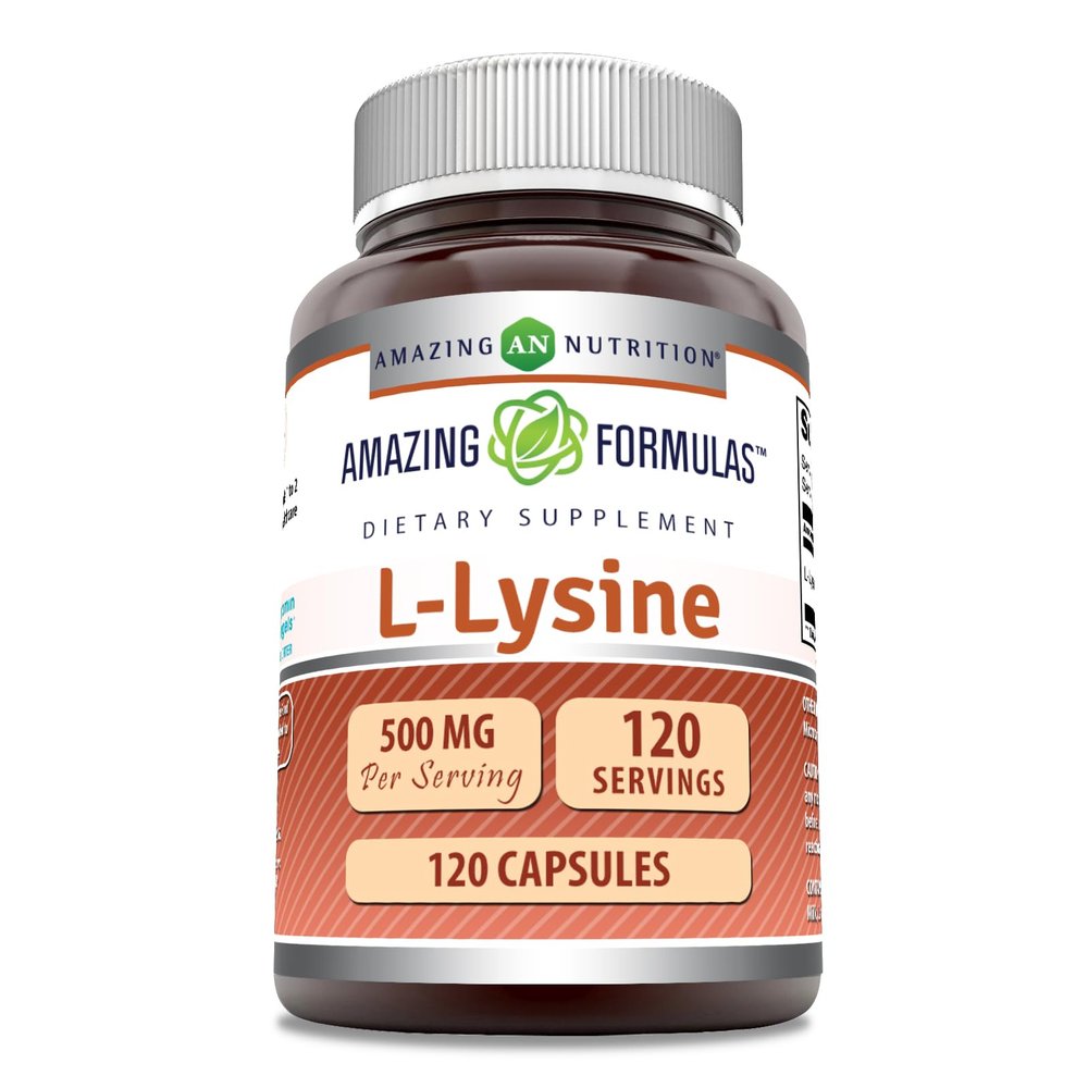 Amazing Formulas L-Lysine 500 mg Capsules Amino Acid Supplement | Non-GMO | Gluten Free | Made in USA (120 Count)