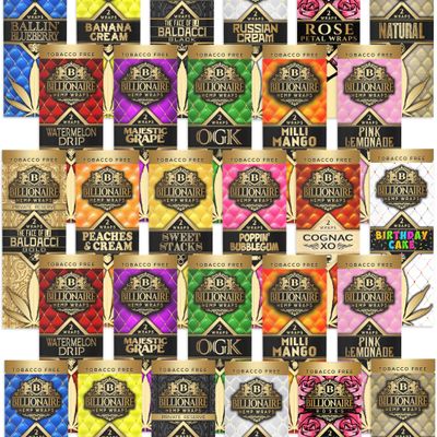 Billionaire Wraps - 30 Pouch Variety Pack! 2 Natural Rolling Papers Per Pack, 60 Total Sheets.