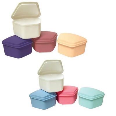 AmeriCan Goods 6/Pcs Denture Bath Box Storage Case 3" Random Color Plastic Denture Holder Container Travel Denture Cup