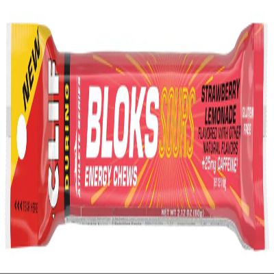Clif Shot Bloks Sour Strawberry Lemonade Energy Chews with 25mg Caffeine - USDA Organic, Natural Ingredients, Easy-to-Dispense Electrolyte & Endurance Energy Support, 18-Pack for Athletes and Cycling