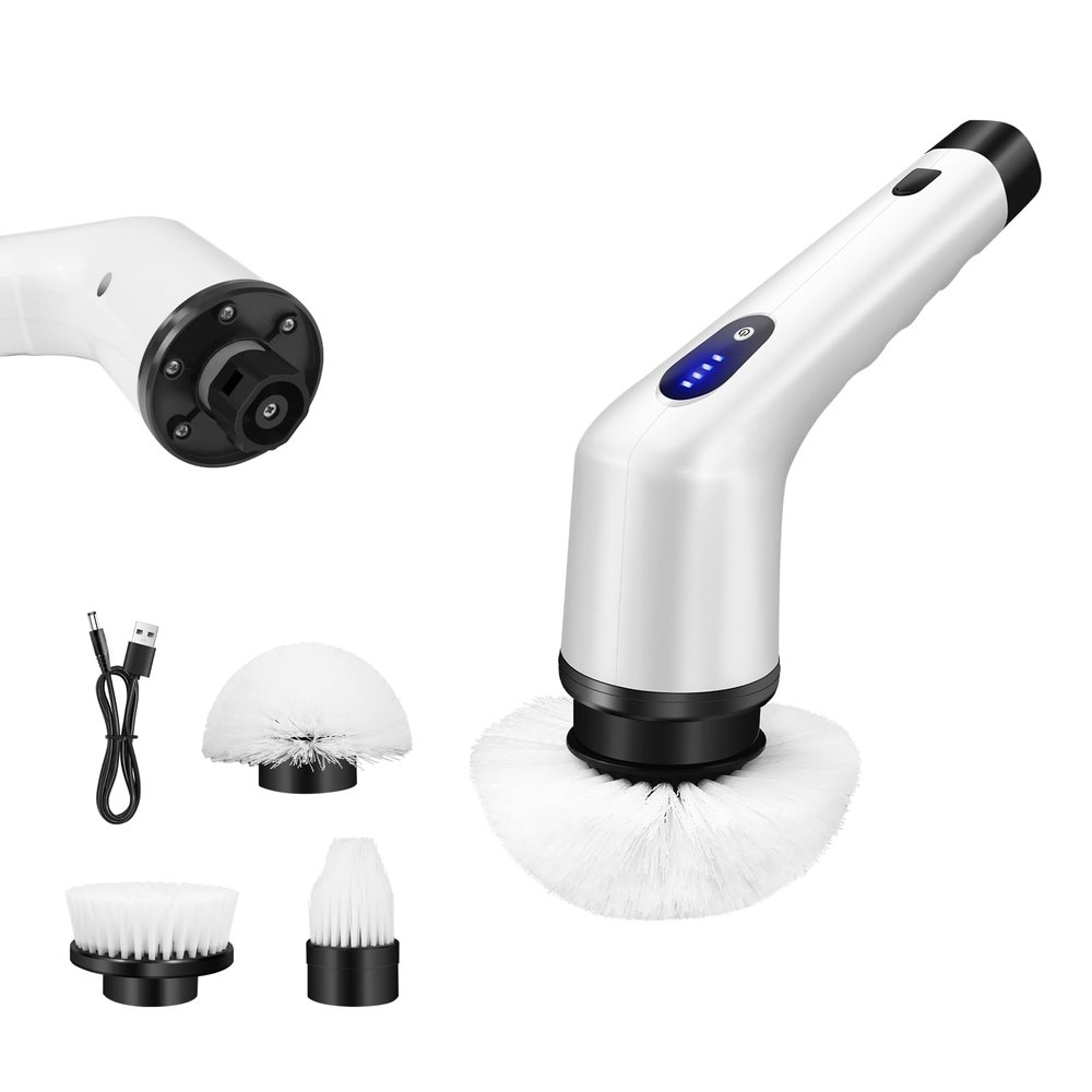 Electric Spin Scrubber, Cordless Shower Cleaning Brush with 3 Replaceable Brush Heads, Handheld Cleaning Brush for Tub Shower Tile Floor Bathroom Glass Car