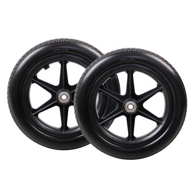 12 Inch Rear Wheel Replacement for Wheelchairs 1 Pair, 12 1/2  2 1/4 Solid PU Tires, ABS Plastic Wheel Hub with Metal Bearings(Black)