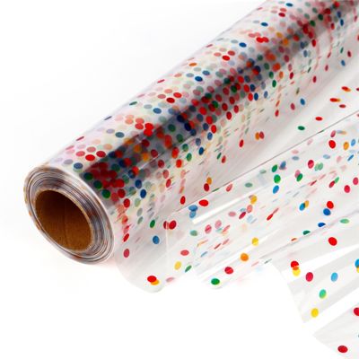 CMFYHM Extra Wide Clear Cellophane Wrap Roll(34" x 100Ft) Multicolor Polka Dots Transparent Thicker Cellophane Roll, Cellophane Wrap for Easter gift baskets, Flowers, Holiday,Christmas Decorations