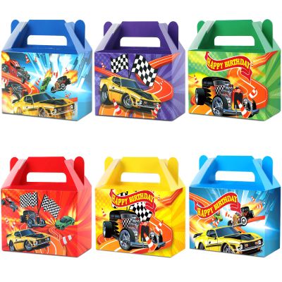 12Pcs Race Car Party Treat Boxes Hot Car Gift Box Birthday Supplies Wheels Wild Goodie Gift Boxes Race Cars Favor Box for Kid Boy Wheels Cars Birthday Baby Shower Game Party Decoration