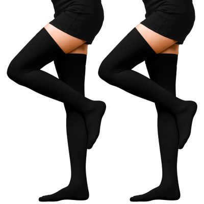 2 Pack 20-30mmHg Compression Stockings for Women & Men, WINGEDSOUL Thigh High Closed Toe Compression Socks for Women, Graduated Support Compression Stockings for Edema,Black,XX-Large