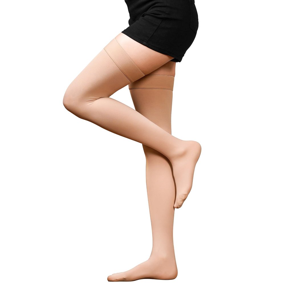 20-30mmHg Compression Stockings for Women & Men, WINGEDSOUL Thigh High Closed Toe Compression Socks for Women, Graduated Support Compression Stockings for Edema,Beige,X-Large